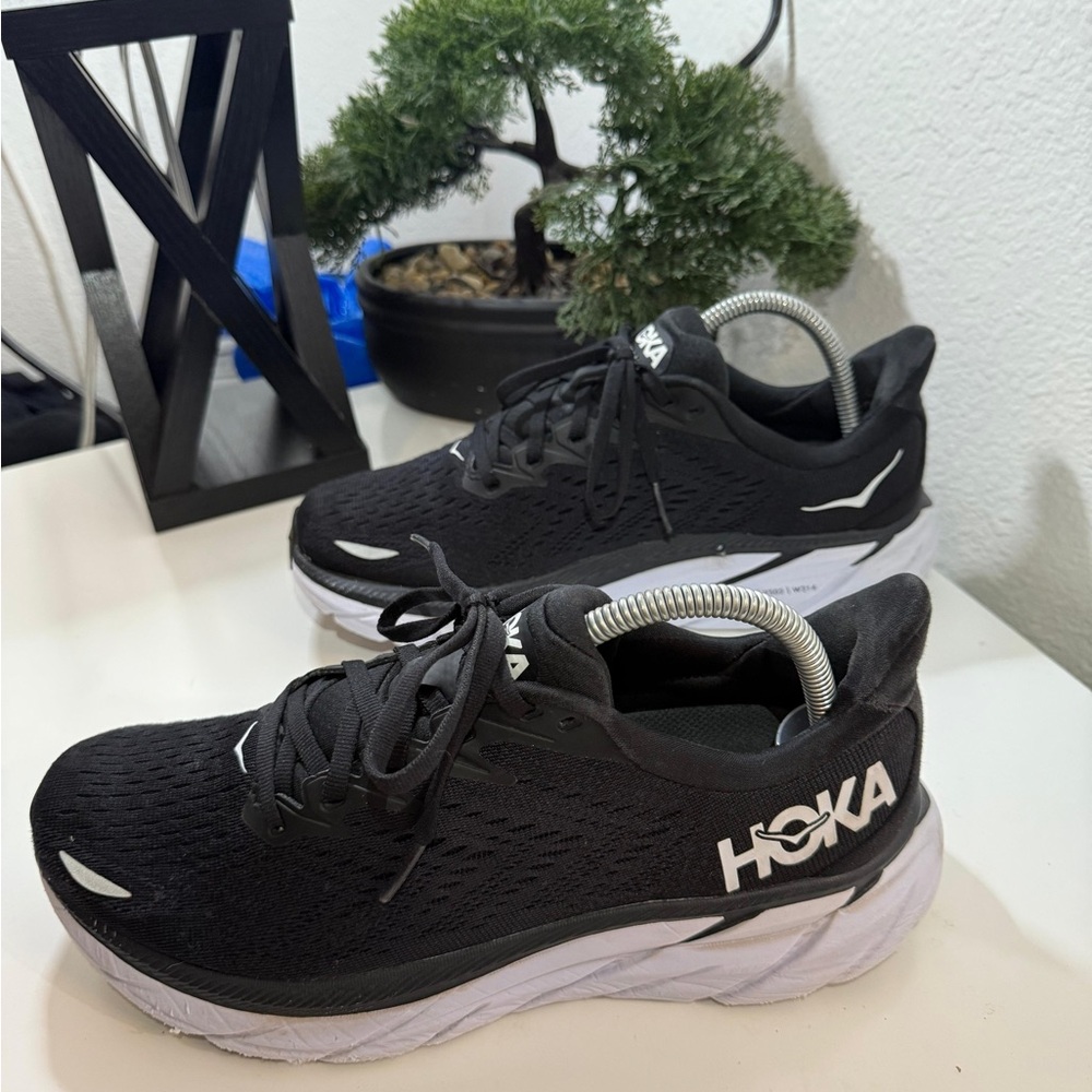 Hoka Clifton 8  Black and White Athletic Shoes - Picture 4 of 9